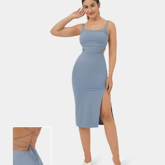 Elegant Blue Strappy Dress - Picture 2 of 3